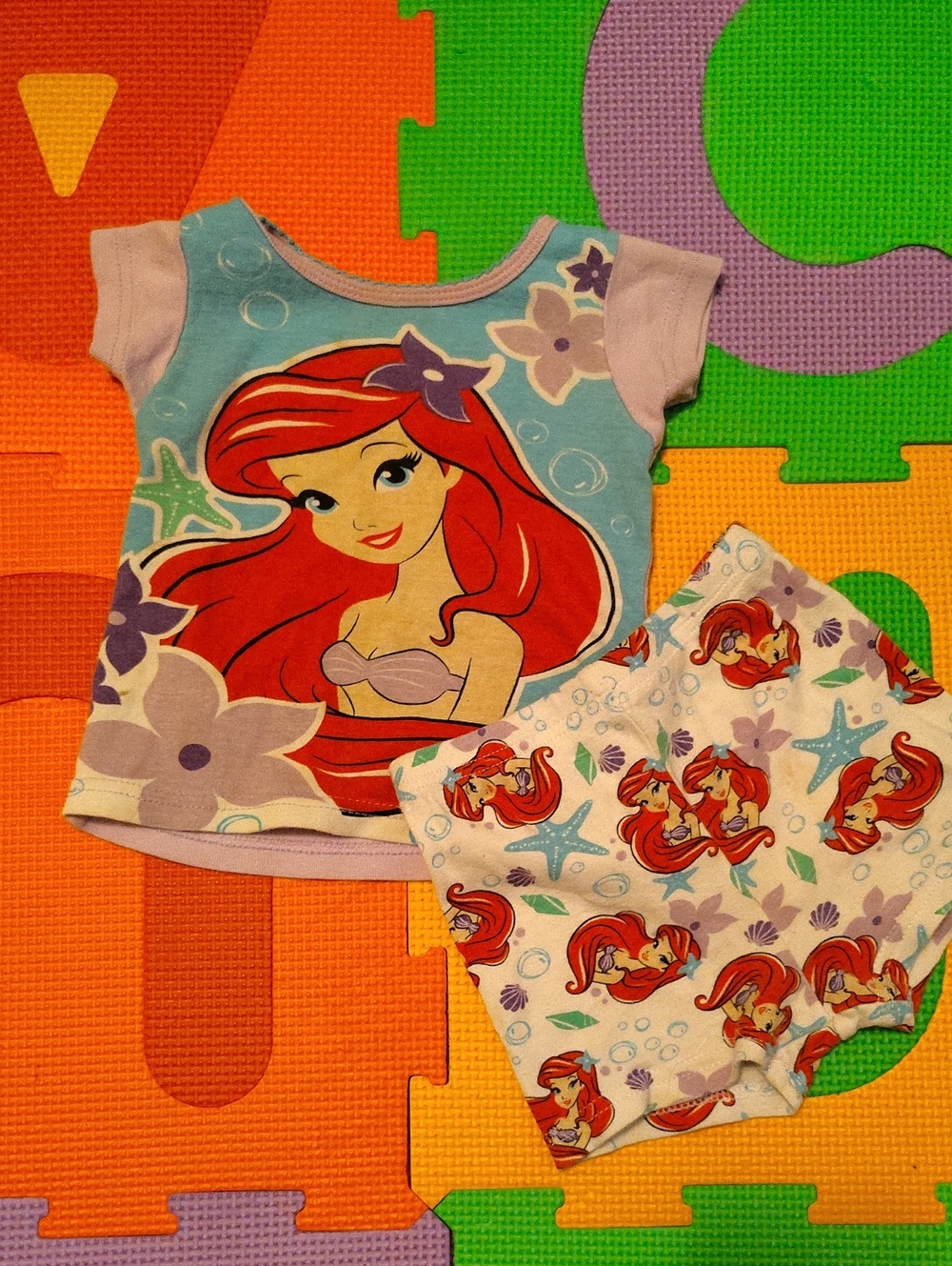 Disney Little Mermaid Ariel Lavender and Red Girls Pajama Set